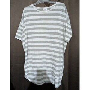 LuLaRoe Top 3XL Gray White Striped Short Sleeve Shirt